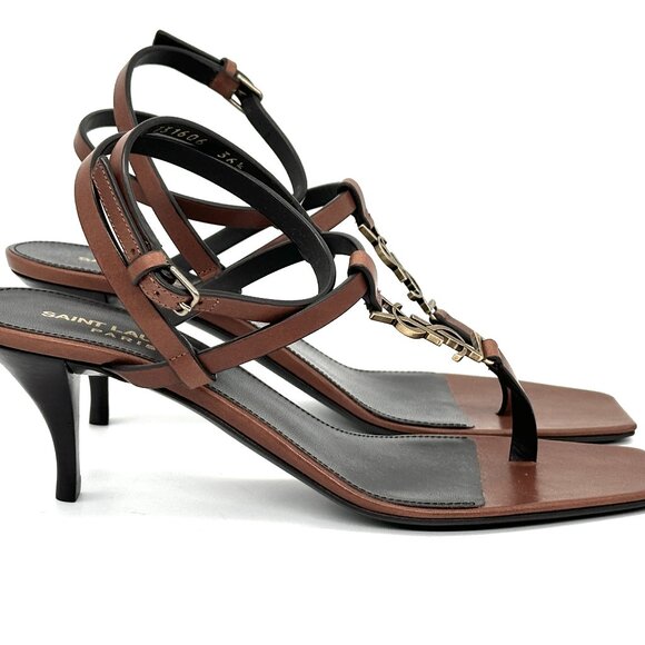 Saint Laurent Cassandra 60 YSL Logo Thong Ankle Strap Sandals Heels Shoes - Picture 13 of 16